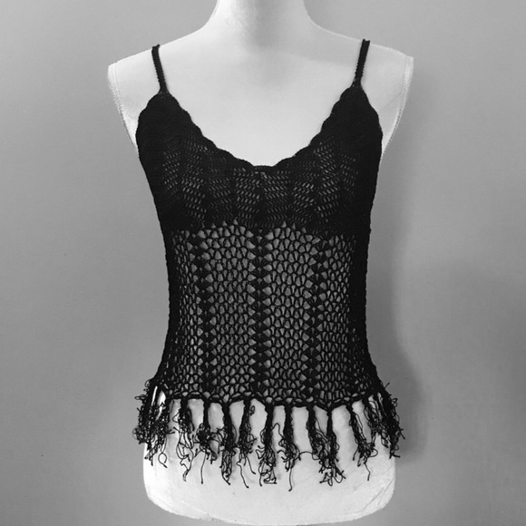 Tops - Black Knit Fringe Top